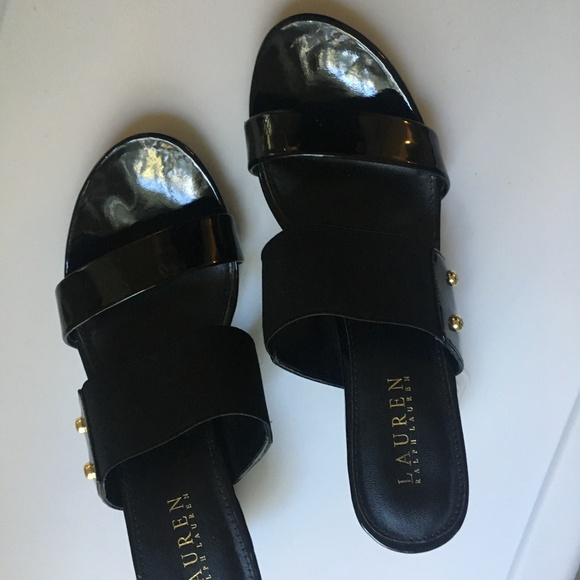ralph lauren black wedge sandals